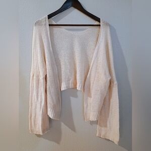 Women's Cream Loose Knit Cardigan Open Front Cropped Sweater M L XL?